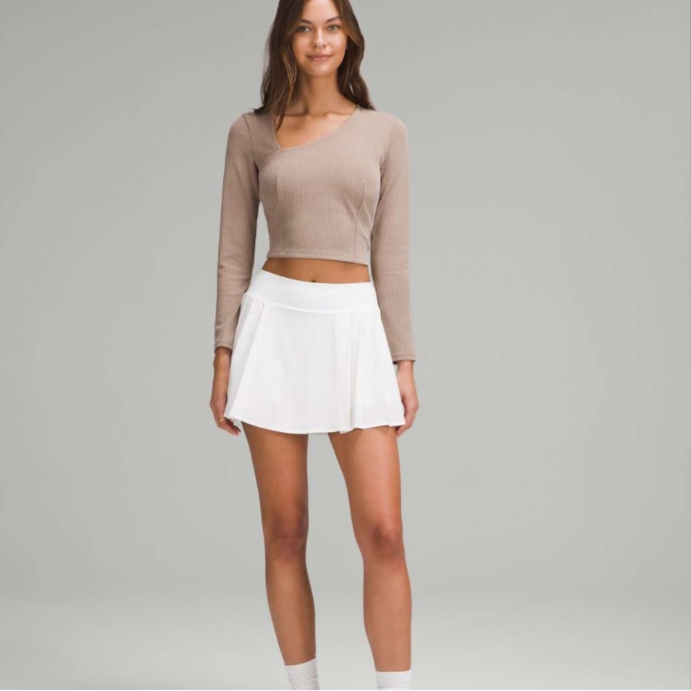 Lululemon Ribbed Softstreme Asymmetrical Long-Sleeve Shirt Woman XL Taupetastic